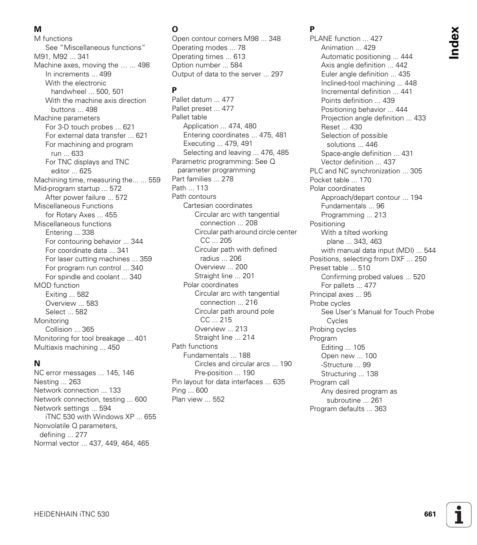 Index | HEIDENHAIN iTNC 530 (340 49x-05) User Manual | Page 661 / 669