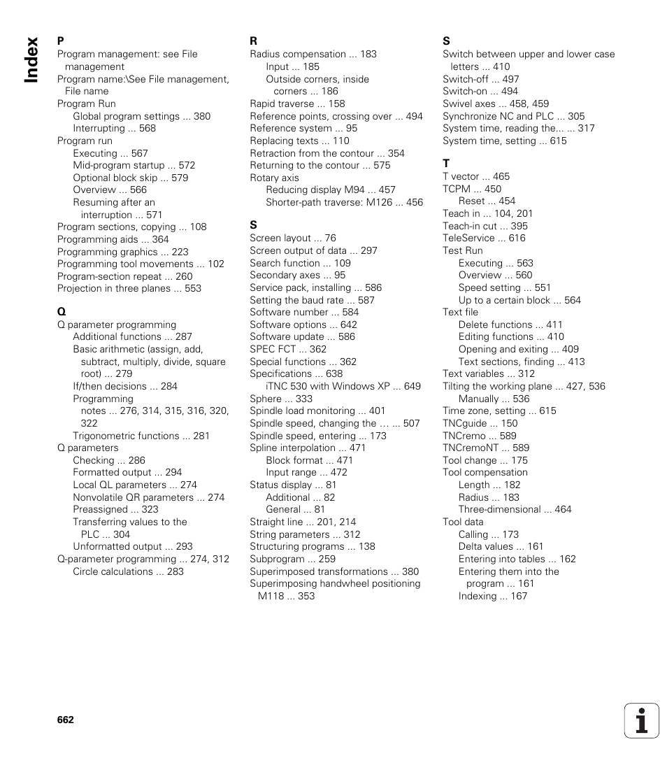 Index | HEIDENHAIN iTNC 530 (340 49x-05) User Manual | Page 662 / 669