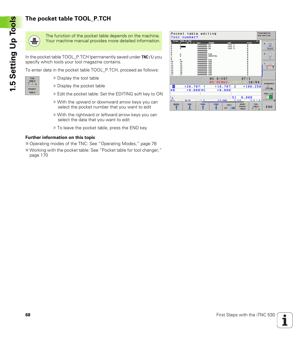 The pocket table tool_p.tch, 5 set ting up t ools | HEIDENHAIN iTNC 530 (340 49x-05) User Manual | Page 68 / 669