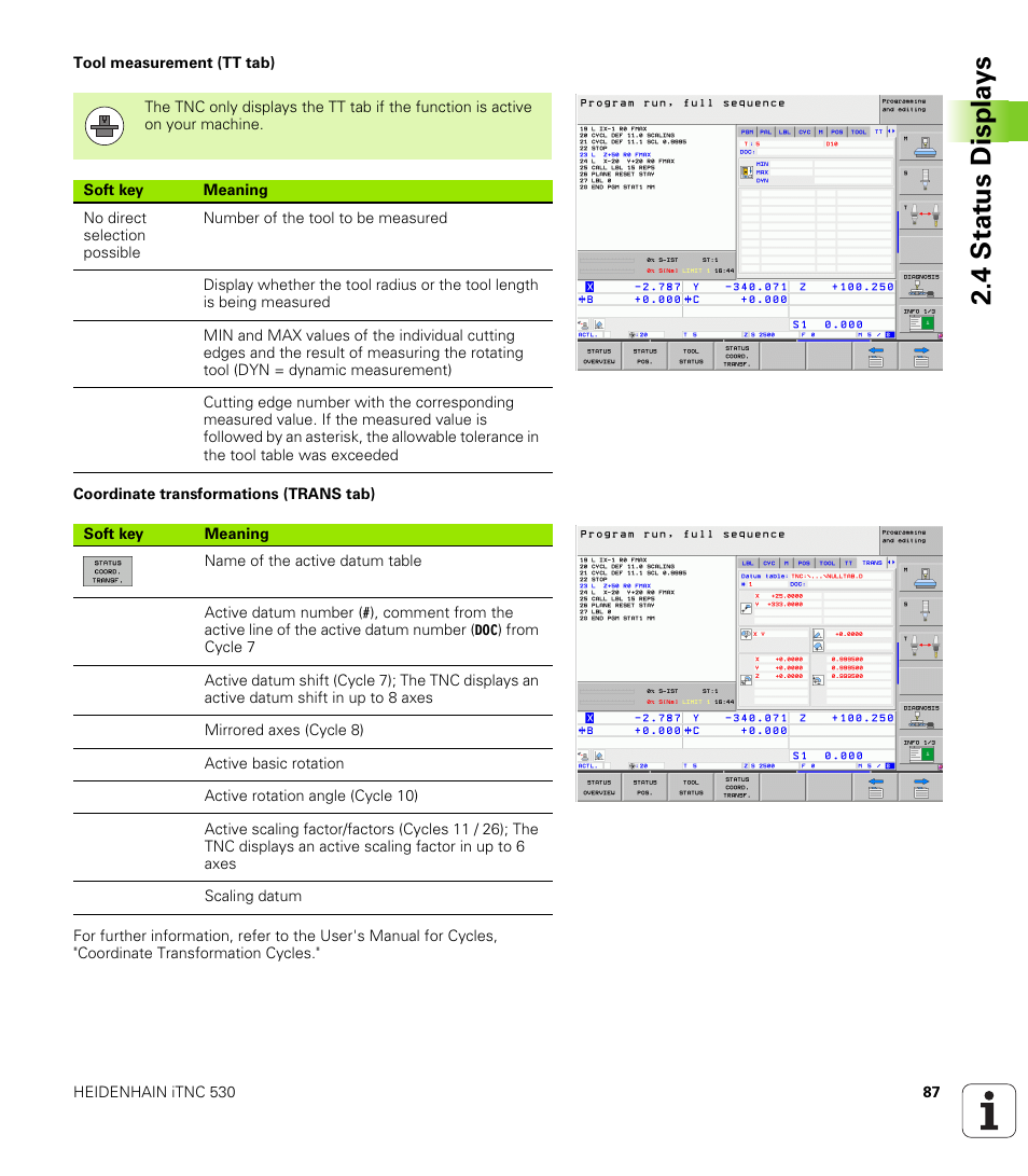 4 stat us displa ys | HEIDENHAIN iTNC 530 (340 49x-05) User Manual | Page 87 / 669