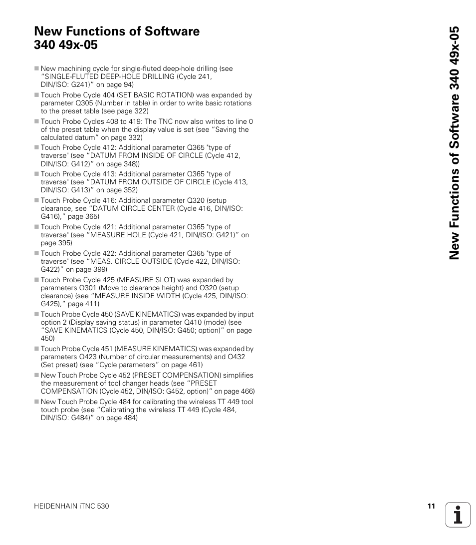 New functions of software 340 49x-05 | HEIDENHAIN iTNC 530 (340 49x-05) Cycle programming User Manual | Page 11 / 497