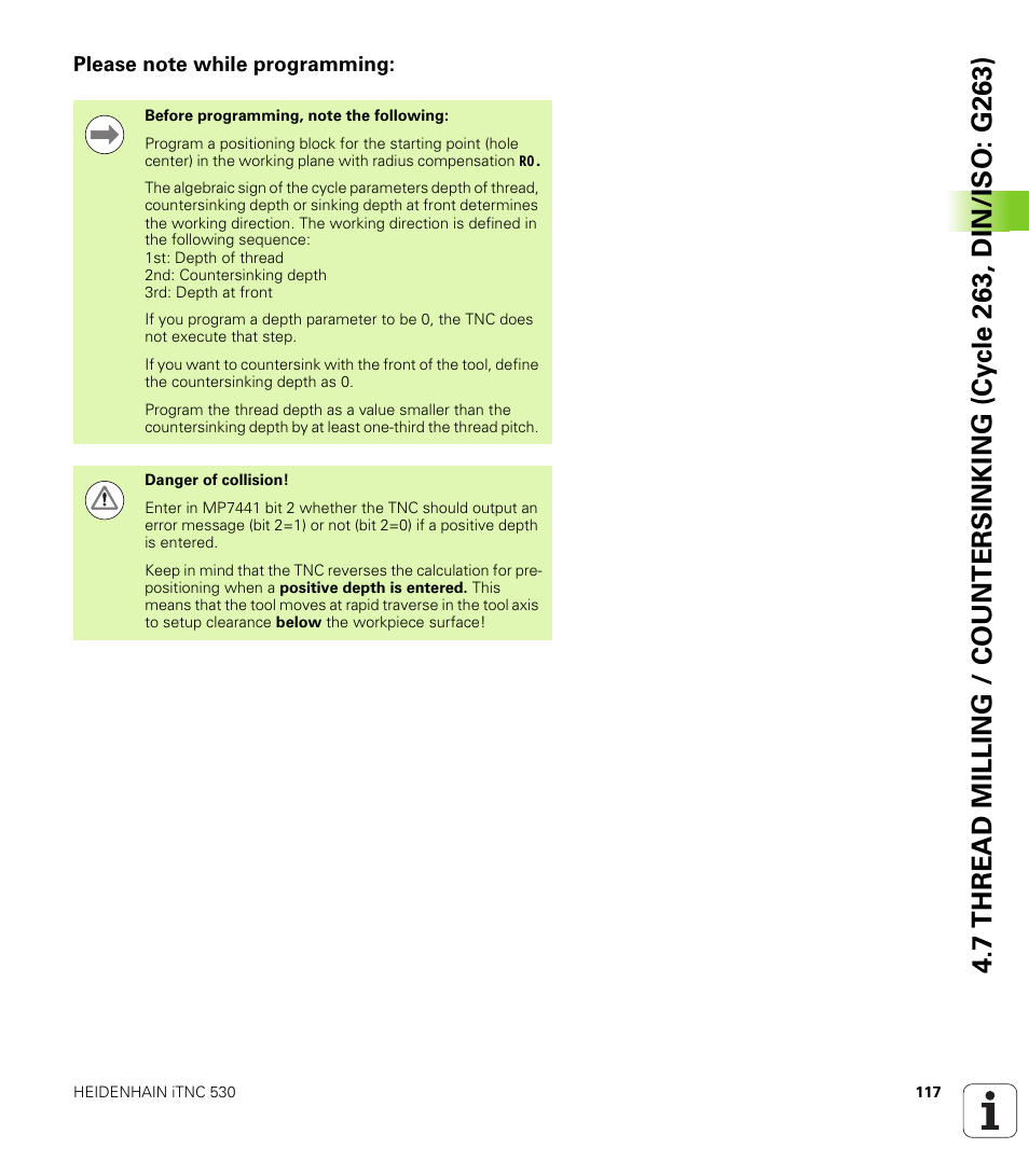 Please note while programming | HEIDENHAIN iTNC 530 (340 49x-05) Cycle programming User Manual | Page 117 / 497