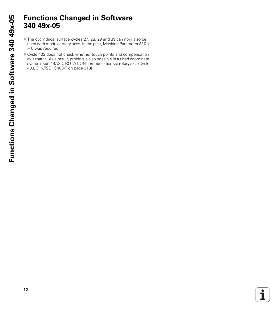 Functions changed in software 340 49x-05 | HEIDENHAIN iTNC 530 (340 49x-05) Cycle programming User Manual | Page 12 / 497