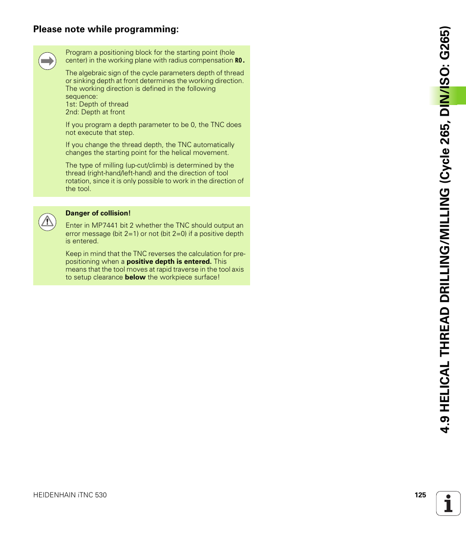 Please note while programming | HEIDENHAIN iTNC 530 (340 49x-05) Cycle programming User Manual | Page 125 / 497