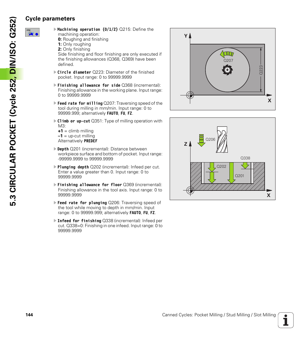 Cycle parameters | HEIDENHAIN iTNC 530 (340 49x-05) Cycle programming User Manual | Page 144 / 497