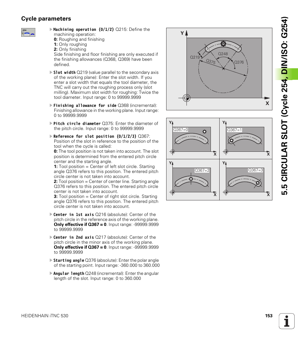 Cycle parameters | HEIDENHAIN iTNC 530 (340 49x-05) Cycle programming User Manual | Page 153 / 497