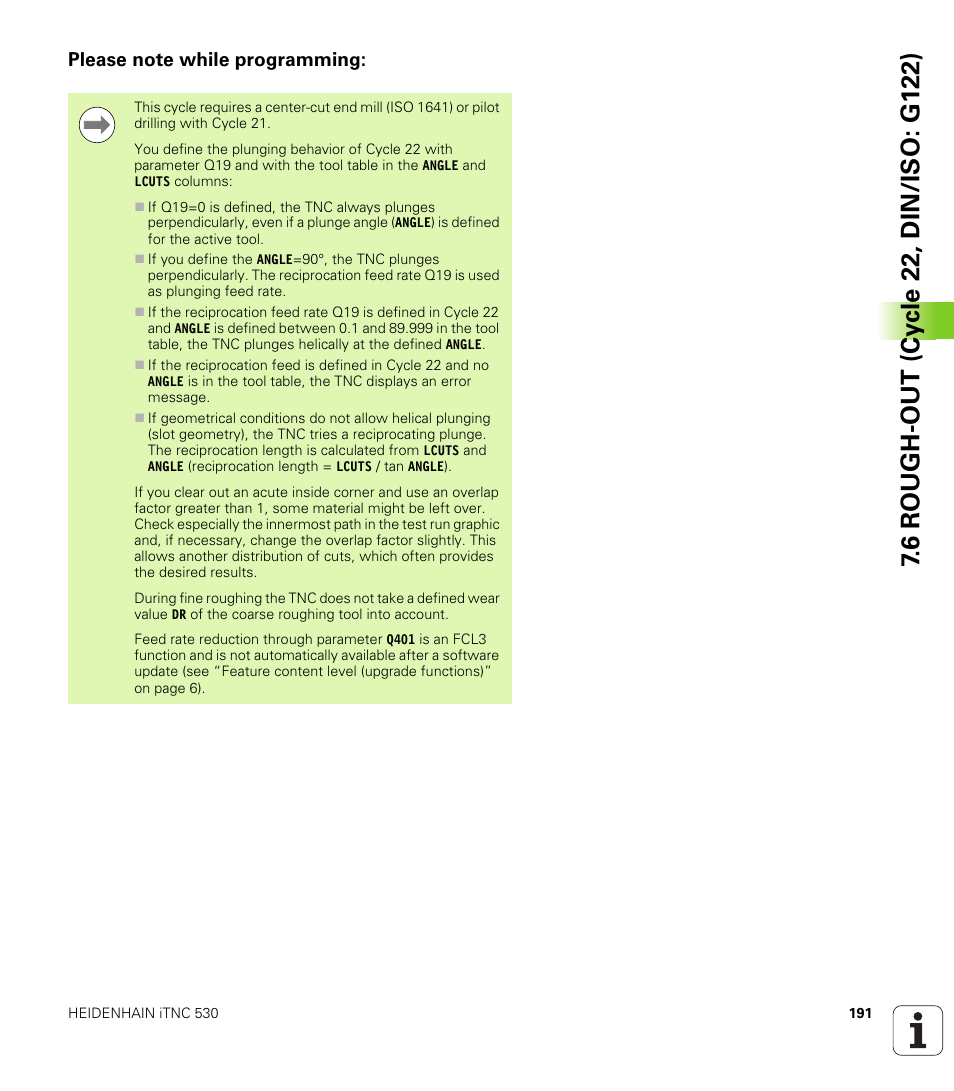 Please note while programming | HEIDENHAIN iTNC 530 (340 49x-05) Cycle programming User Manual | Page 191 / 497