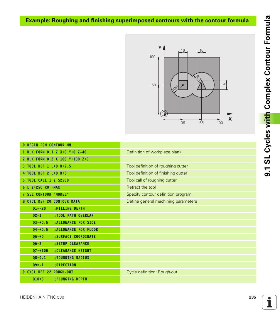 1 sl cy cles with complex cont our f o rm ula | HEIDENHAIN iTNC 530 (340 49x-05) Cycle programming User Manual | Page 235 / 497