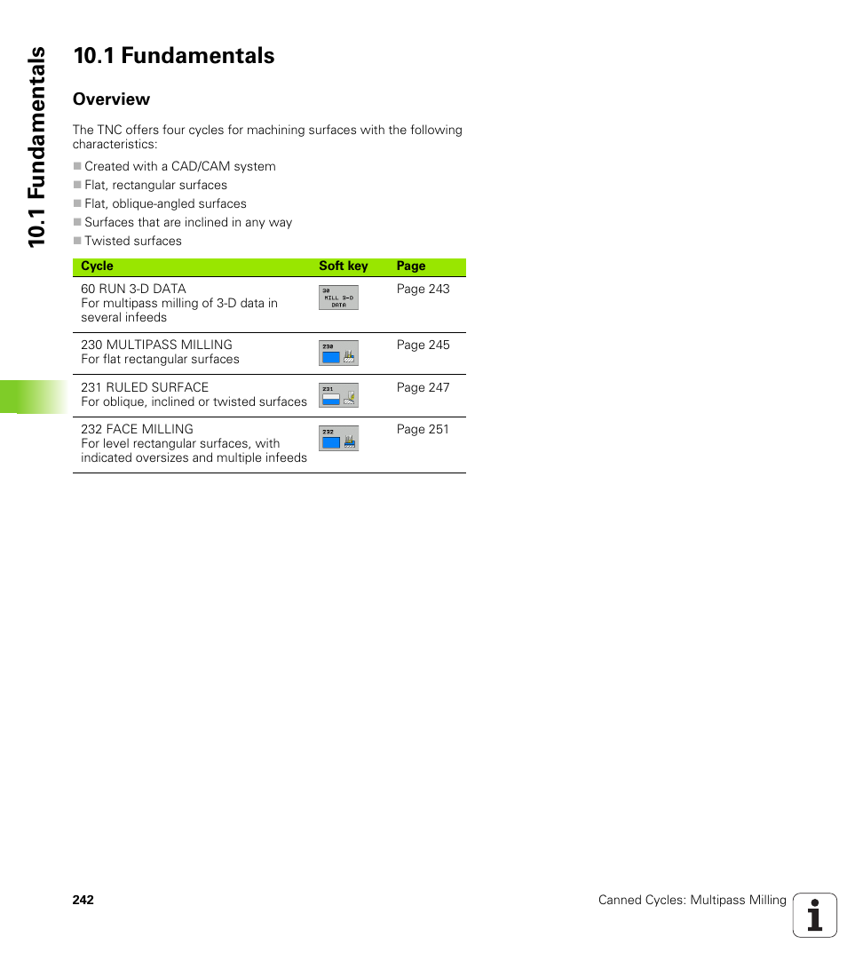 1 fundamentals, Overview | HEIDENHAIN iTNC 530 (340 49x-05) Cycle programming User Manual | Page 242 / 497