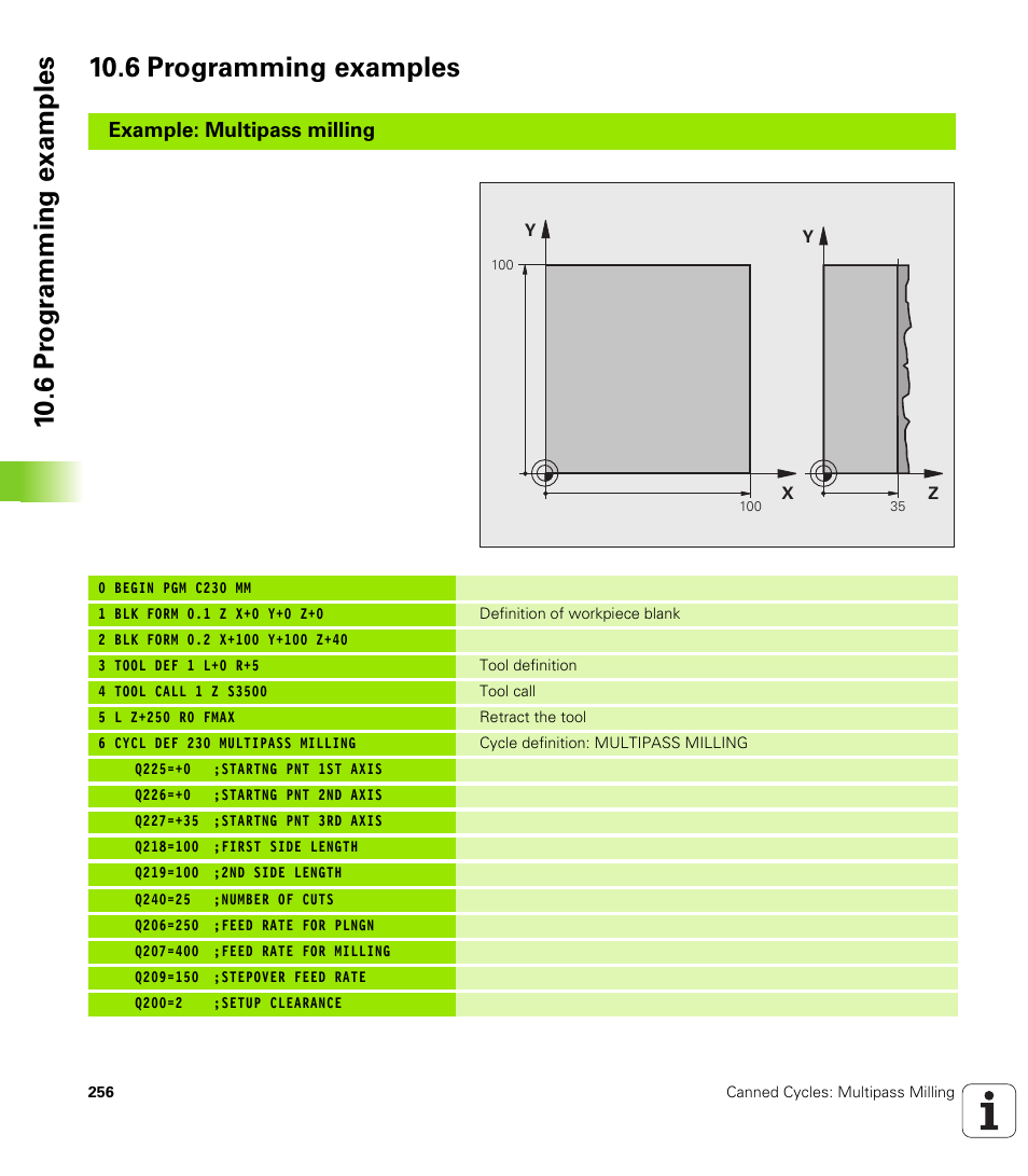 6 programming examples, Example: multipass milling | HEIDENHAIN iTNC 530 (340 49x-05) Cycle programming User Manual | Page 256 / 497