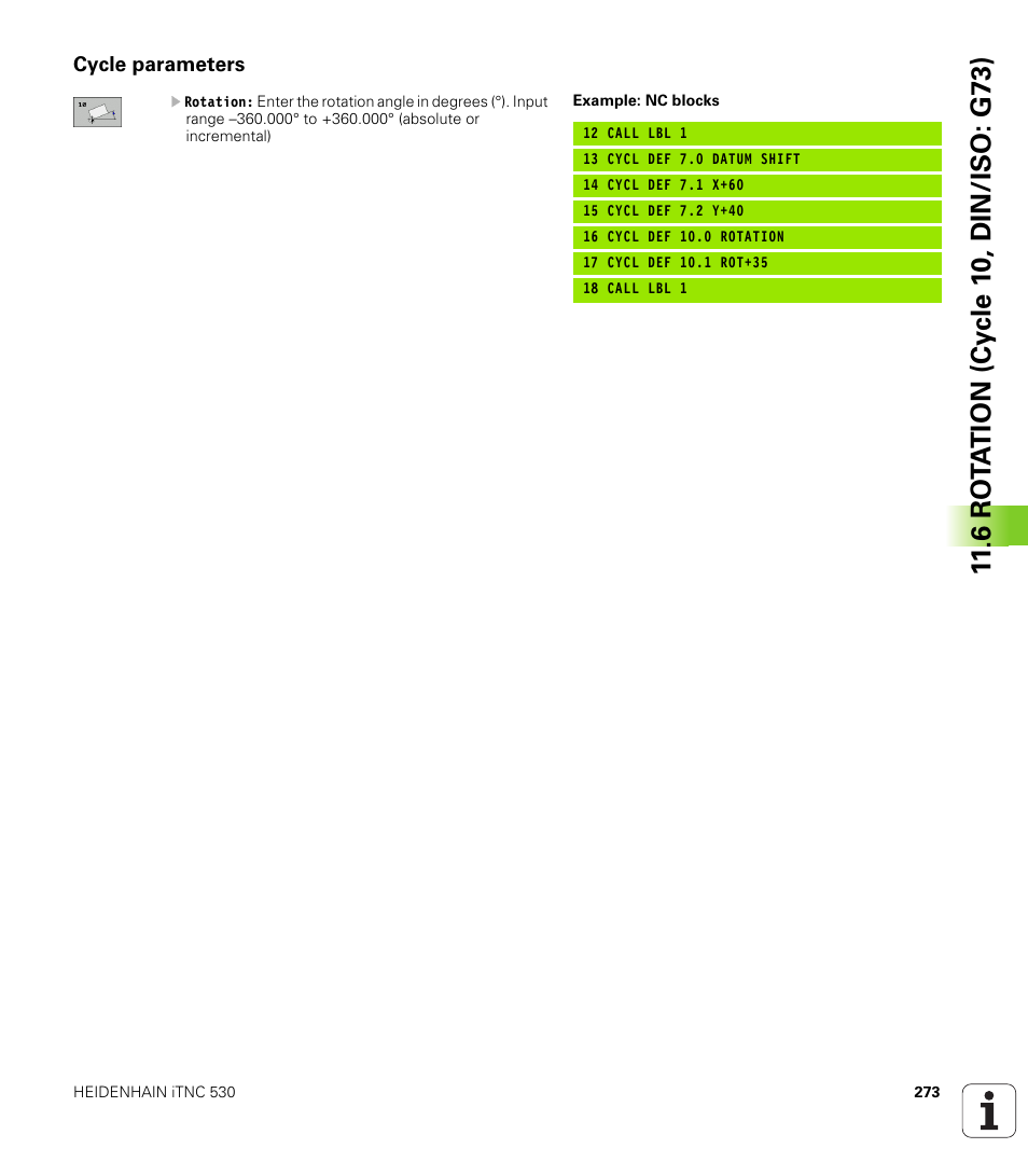 Cycle parameters | HEIDENHAIN iTNC 530 (340 49x-05) Cycle programming User Manual | Page 273 / 497