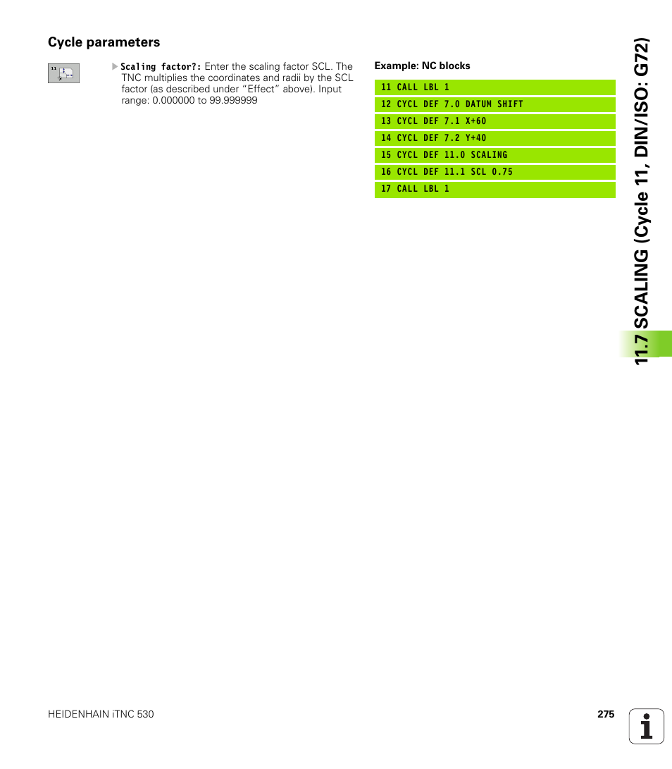 Cycle parameters | HEIDENHAIN iTNC 530 (340 49x-05) Cycle programming User Manual | Page 275 / 497