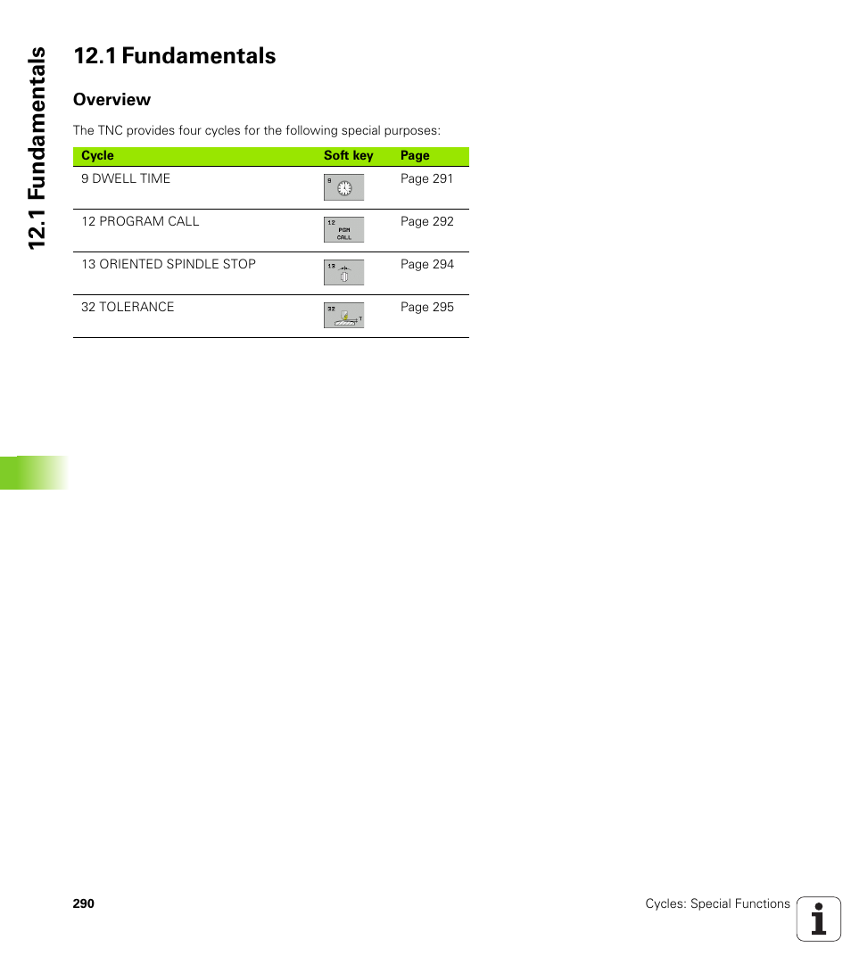 1 fundamentals, Overview, 1 f undamentals 12.1 fundamentals | HEIDENHAIN iTNC 530 (340 49x-05) Cycle programming User Manual | Page 290 / 497