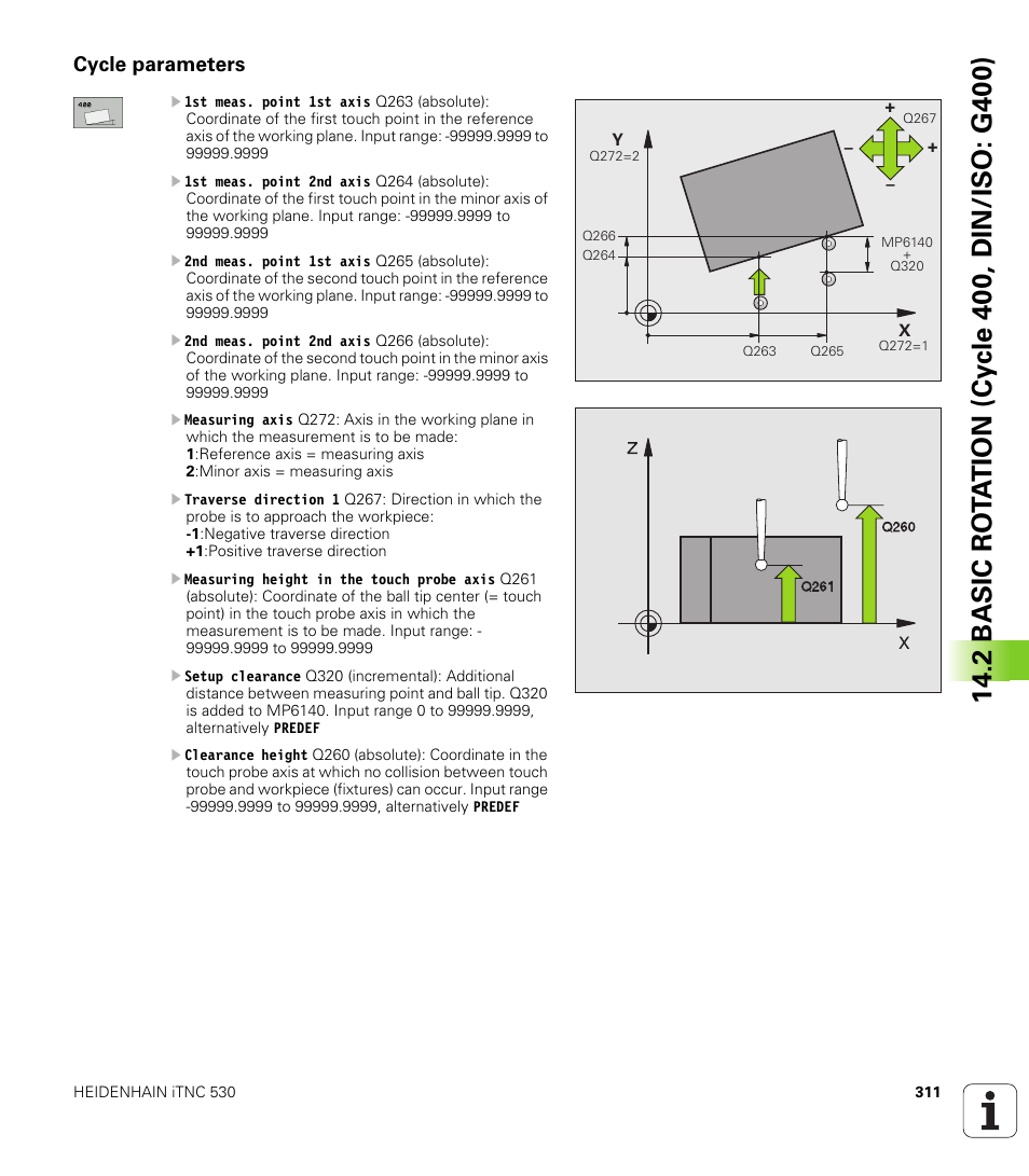 Cycle parameters | HEIDENHAIN iTNC 530 (340 49x-05) Cycle programming User Manual | Page 311 / 497