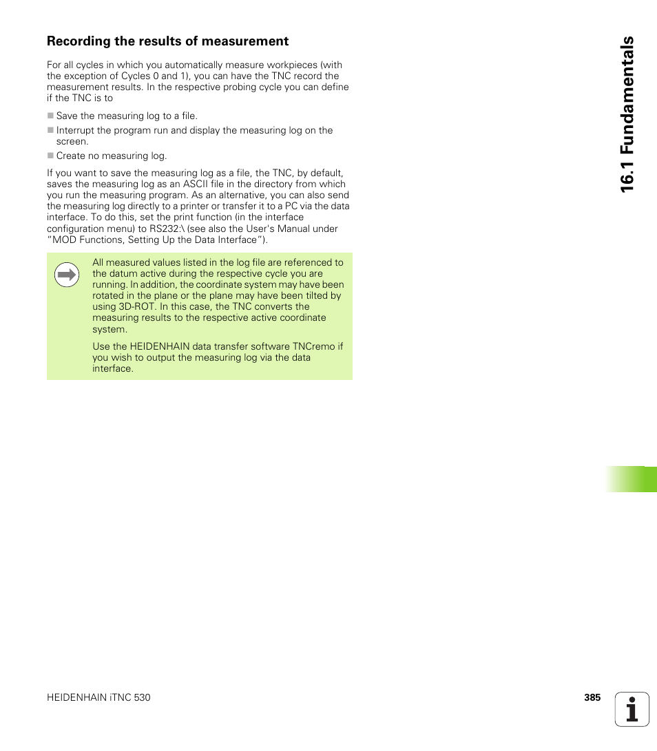 Recording the results of measurement, 1 f undamentals | HEIDENHAIN iTNC 530 (340 49x-05) Cycle programming User Manual | Page 385 / 497