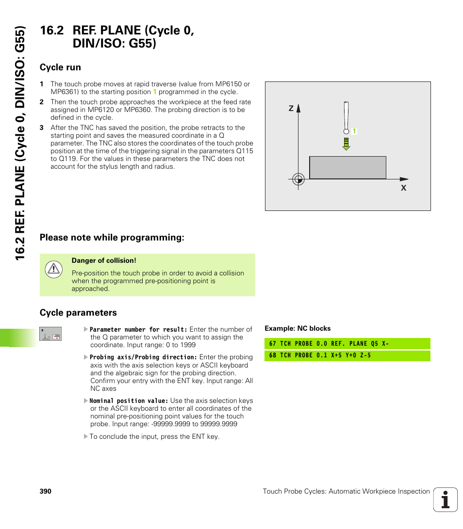 2 ref. plane (cycle 0, din/iso: g55), Cycle run, Please note while programming | Cycle parameters | HEIDENHAIN iTNC 530 (340 49x-05) Cycle programming User Manual | Page 390 / 497