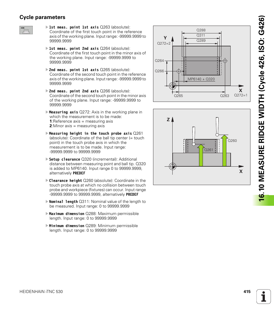 Cycle parameters | HEIDENHAIN iTNC 530 (340 49x-05) Cycle programming User Manual | Page 415 / 497