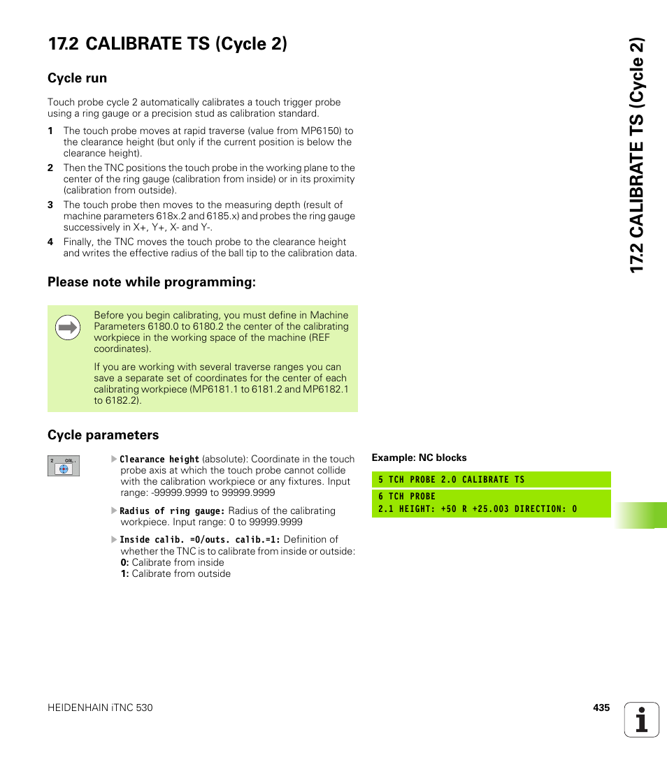 2 calibrate ts (cycle 2), Cycle run, Please note while programming | Cycle parameters | HEIDENHAIN iTNC 530 (340 49x-05) Cycle programming User Manual | Page 435 / 497