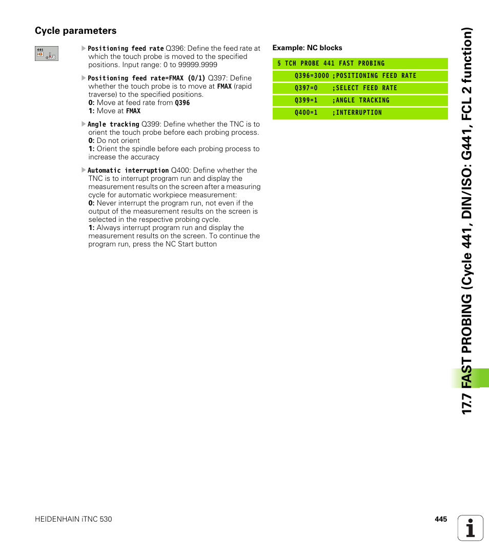 Cycle parameters | HEIDENHAIN iTNC 530 (340 49x-05) Cycle programming User Manual | Page 445 / 497