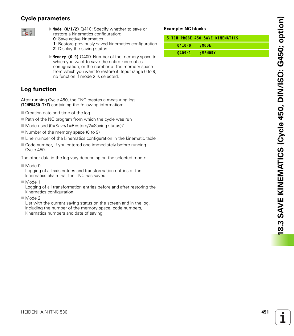 Cycle parameters, Log function | HEIDENHAIN iTNC 530 (340 49x-05) Cycle programming User Manual | Page 451 / 497
