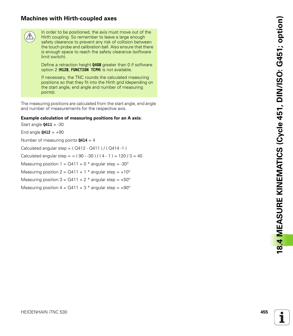 Machines with hirth-coupled axes | HEIDENHAIN iTNC 530 (340 49x-05) Cycle programming User Manual | Page 455 / 497