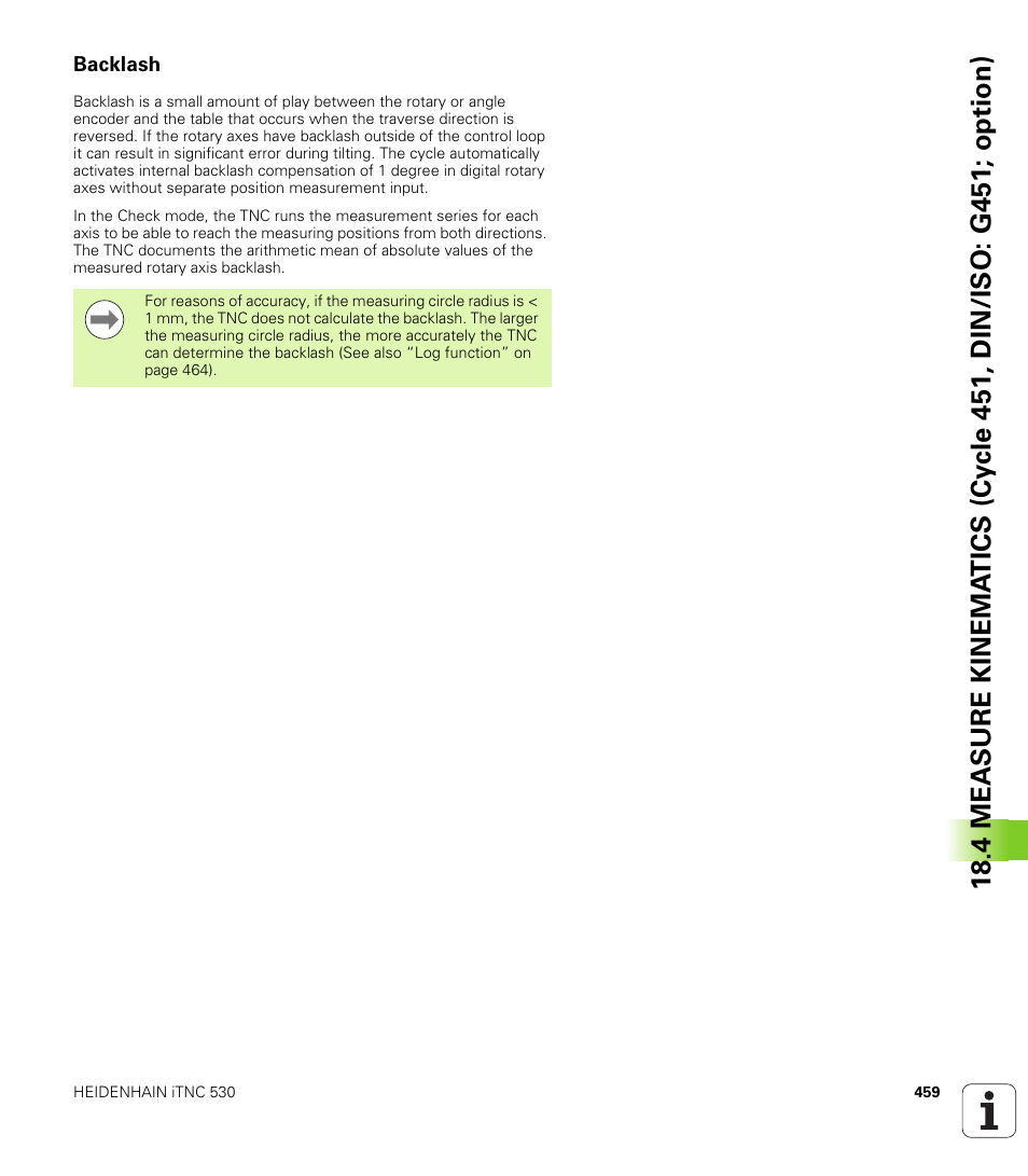 Backlash | HEIDENHAIN iTNC 530 (340 49x-05) Cycle programming User Manual | Page 459 / 497