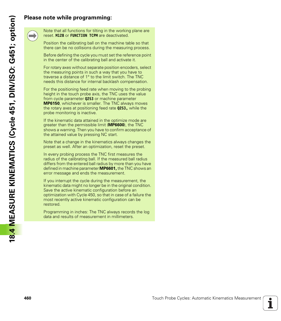 Please note while programming | HEIDENHAIN iTNC 530 (340 49x-05) Cycle programming User Manual | Page 460 / 497