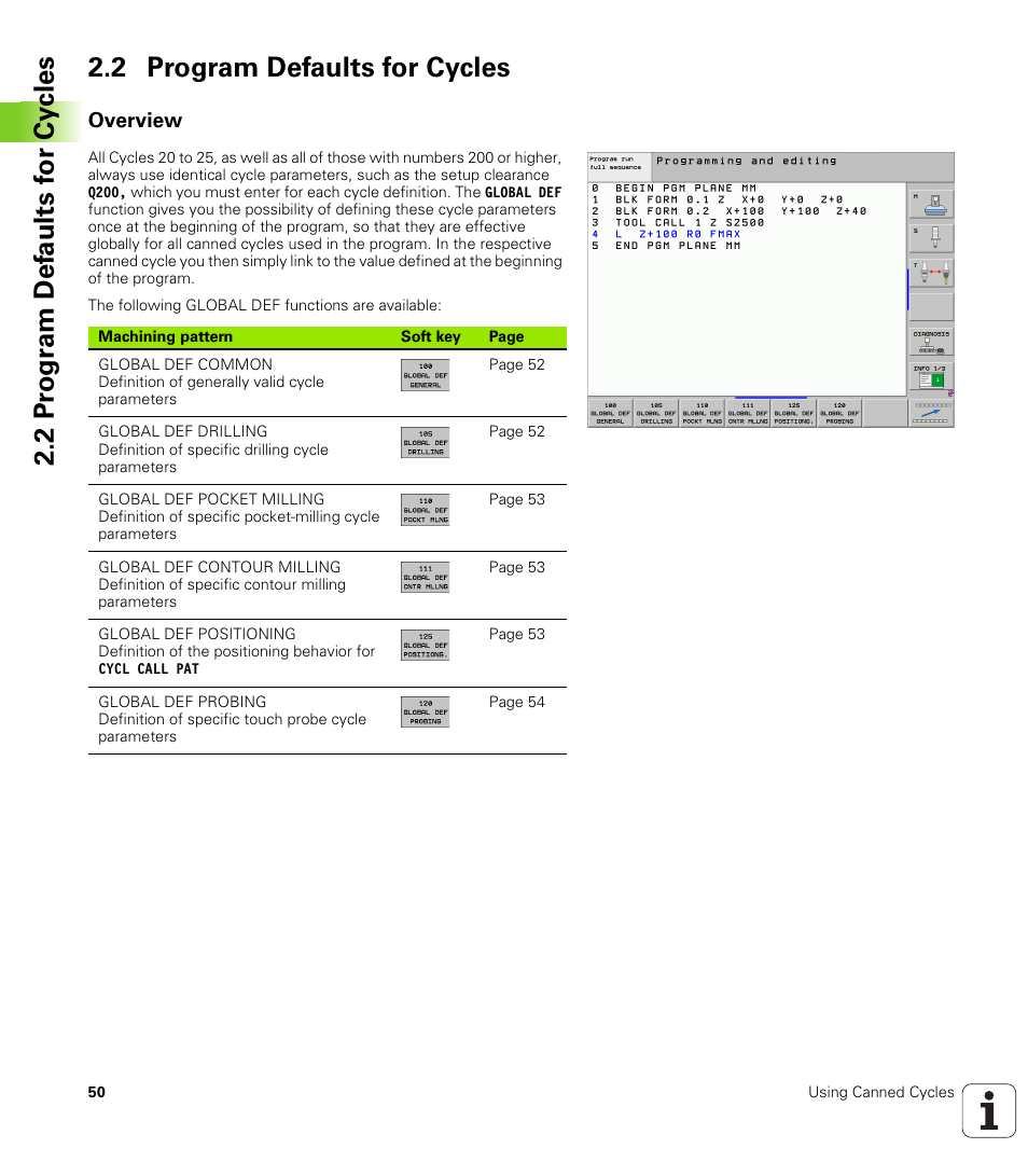 2 program defaults for cycles, Overview | HEIDENHAIN iTNC 530 (340 49x-05) Cycle programming User Manual | Page 50 / 497