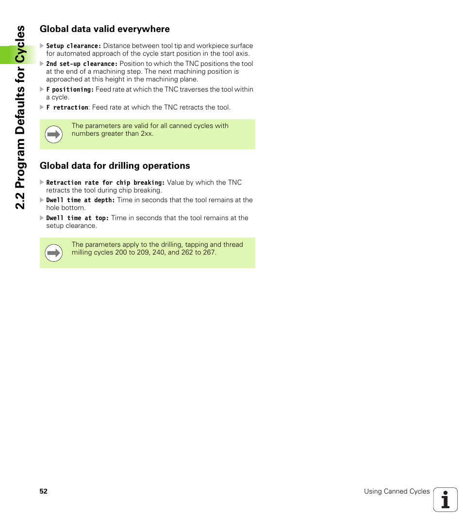 Global data valid everywhere, Global data for drilling operations | HEIDENHAIN iTNC 530 (340 49x-05) Cycle programming User Manual | Page 52 / 497