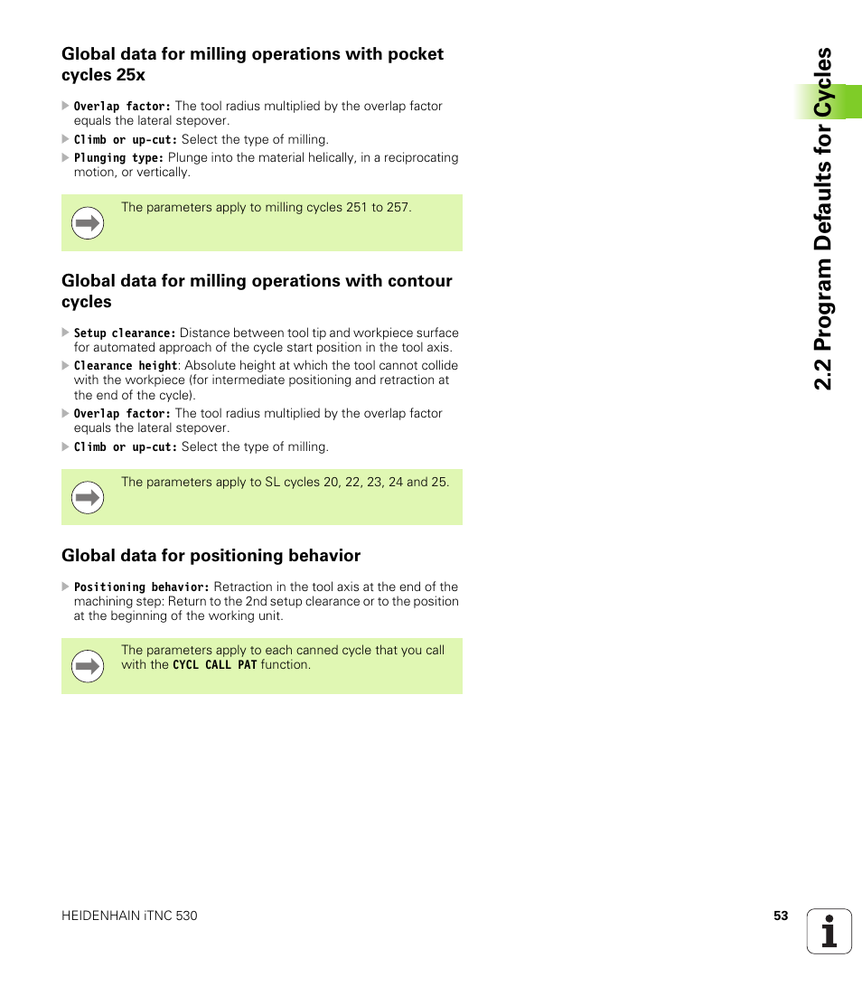 Global data for positioning behavior | HEIDENHAIN iTNC 530 (340 49x-05) Cycle programming User Manual | Page 53 / 497