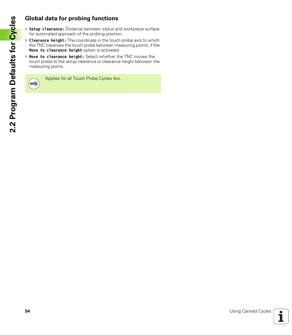 Global data for probing functions | HEIDENHAIN iTNC 530 (340 49x-05) Cycle programming User Manual | Page 54 / 497