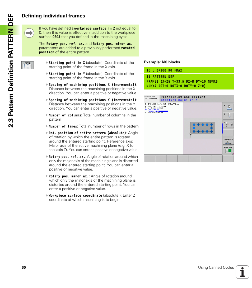 Defining individual frames | HEIDENHAIN iTNC 530 (340 49x-05) Cycle programming User Manual | Page 60 / 497