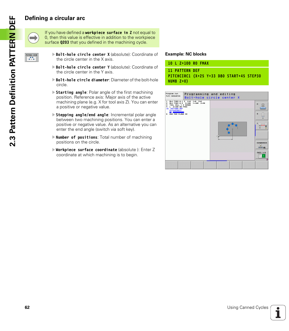 Defining a circular arc | HEIDENHAIN iTNC 530 (340 49x-05) Cycle programming User Manual | Page 62 / 497