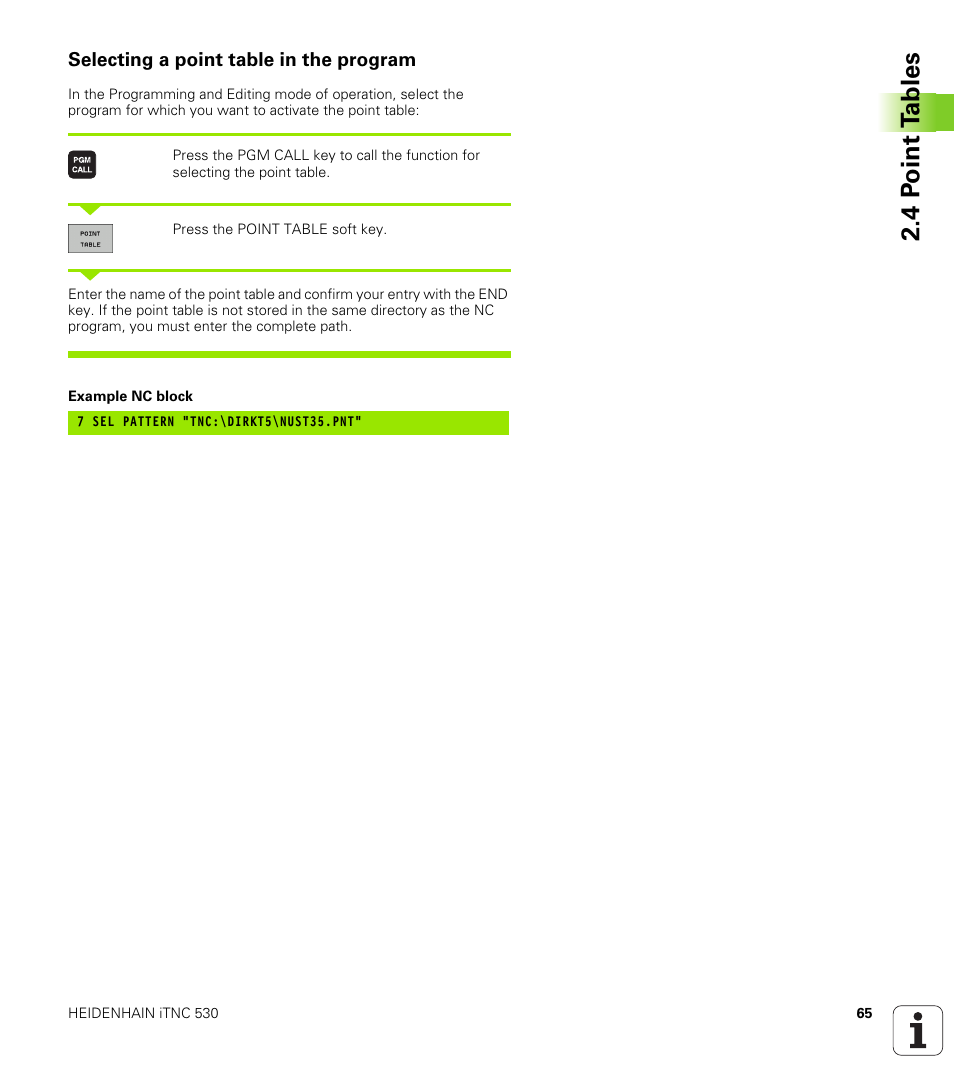 Selecting a point table in the program, 4 p o int t a bles | HEIDENHAIN iTNC 530 (340 49x-05) Cycle programming User Manual | Page 65 / 497