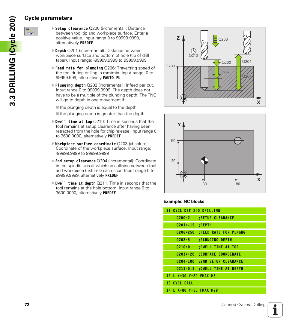 Cycle parameters, 3 drilling (cy c le 20 0) | HEIDENHAIN iTNC 530 (340 49x-05) Cycle programming User Manual | Page 72 / 497