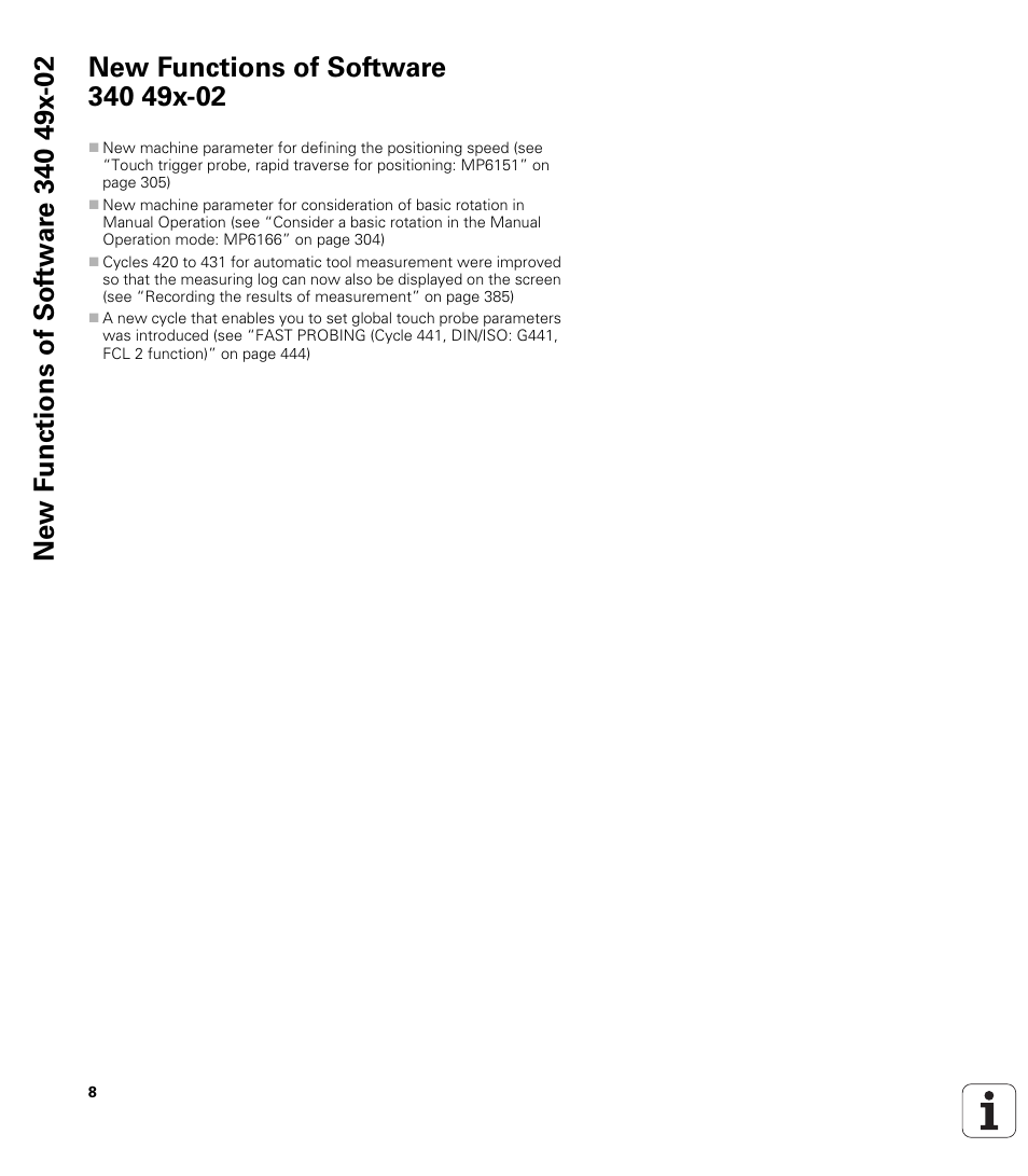 New functions of software 340 49x-02 | HEIDENHAIN iTNC 530 (340 49x-05) Cycle programming User Manual | Page 8 / 497