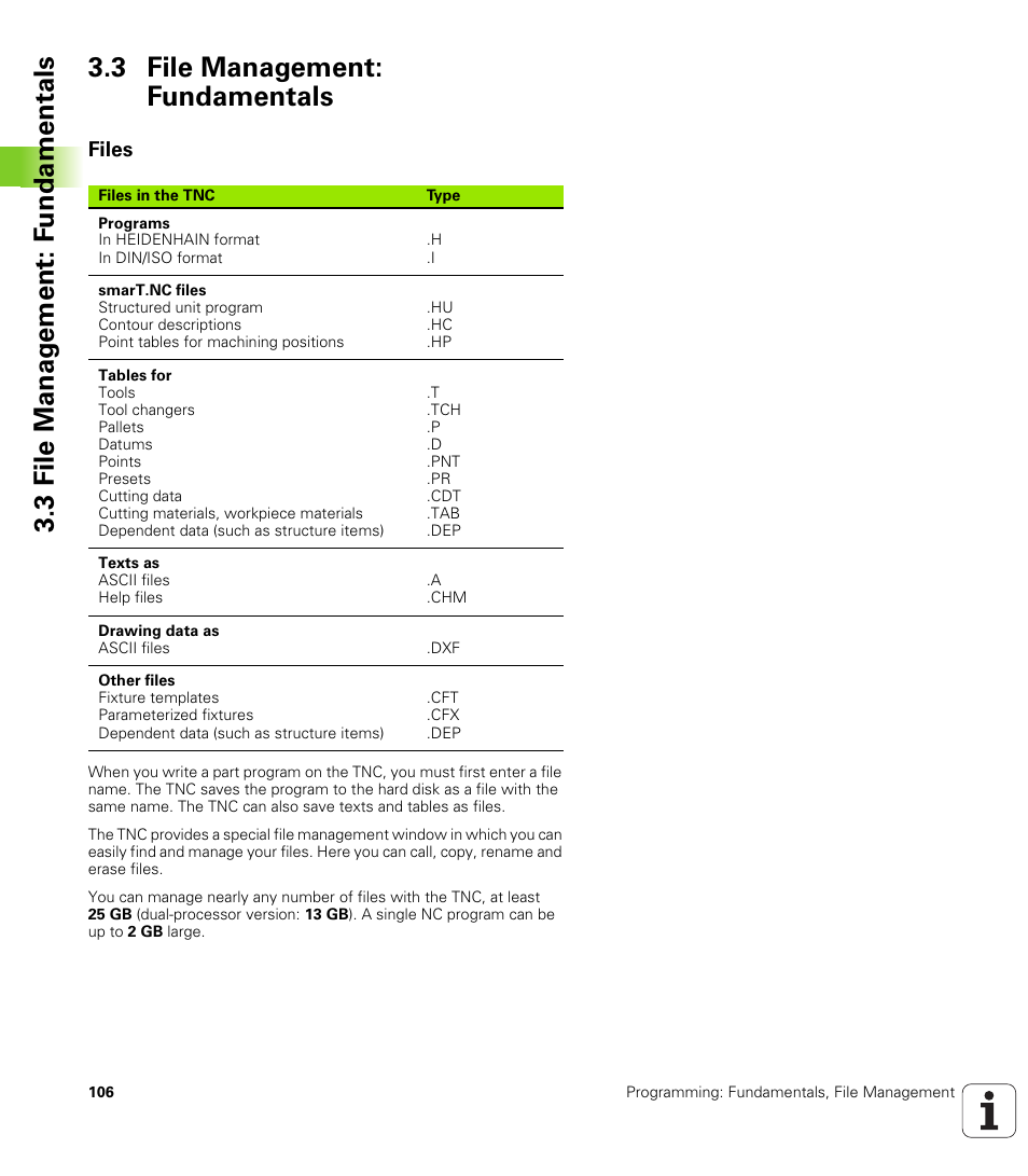 3 file management: fundamentals, Files | HEIDENHAIN iTNC 530 (340 49x-05) ISO programming User Manual | Page 106 / 606