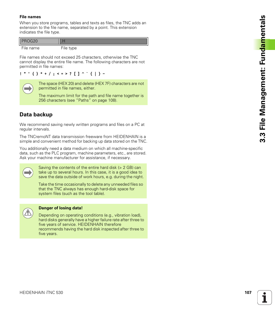 Data backup, 3 file manag e ment: f undamentals | HEIDENHAIN iTNC 530 (340 49x-05) ISO programming User Manual | Page 107 / 606