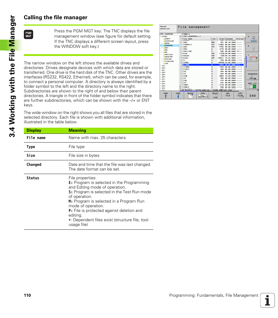 Calling the file manager, 4 w o rk ing with the file manag e r | HEIDENHAIN iTNC 530 (340 49x-05) ISO programming User Manual | Page 110 / 606