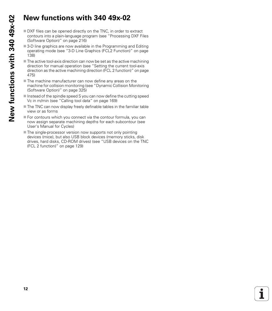 New functions with 340 49x-02 | HEIDENHAIN iTNC 530 (340 49x-05) ISO programming User Manual | Page 12 / 606