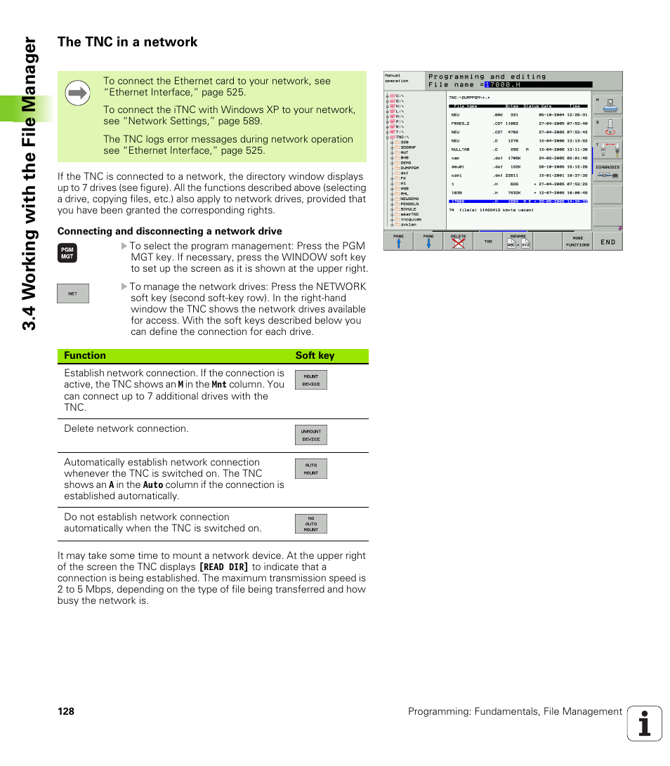 The tnc in a network, 4 w o rk ing with the file manag e r | HEIDENHAIN iTNC 530 (340 49x-05) ISO programming User Manual | Page 128 / 606