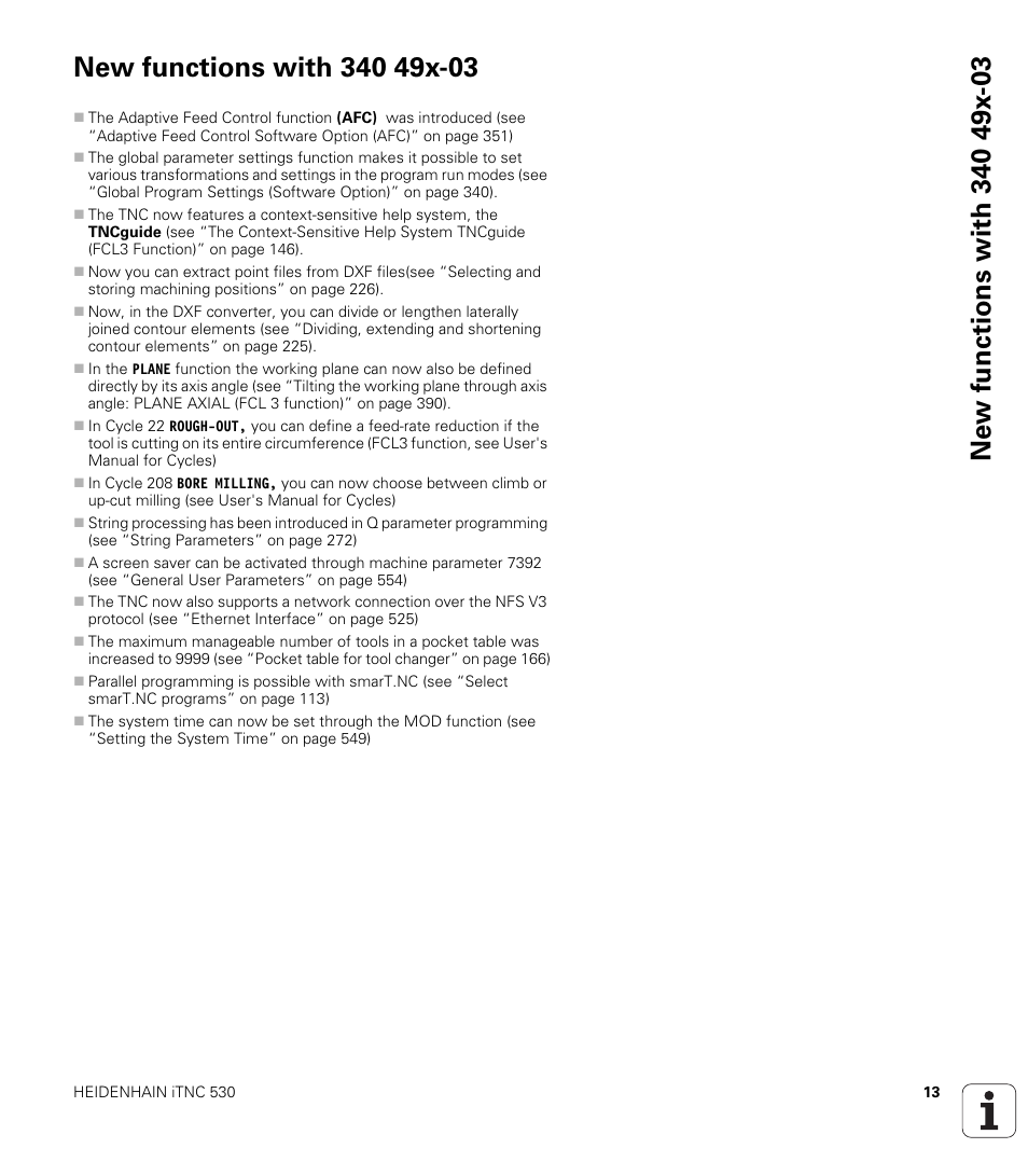 New functions with 340 49x-03 | HEIDENHAIN iTNC 530 (340 49x-05) ISO programming User Manual | Page 13 / 606