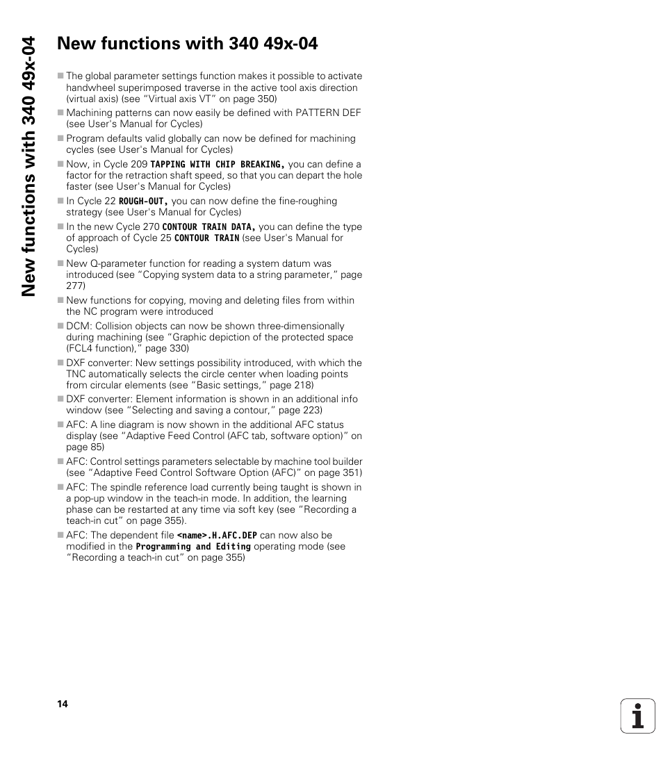 New functions with 340 49x-04 | HEIDENHAIN iTNC 530 (340 49x-05) ISO programming User Manual | Page 14 / 606