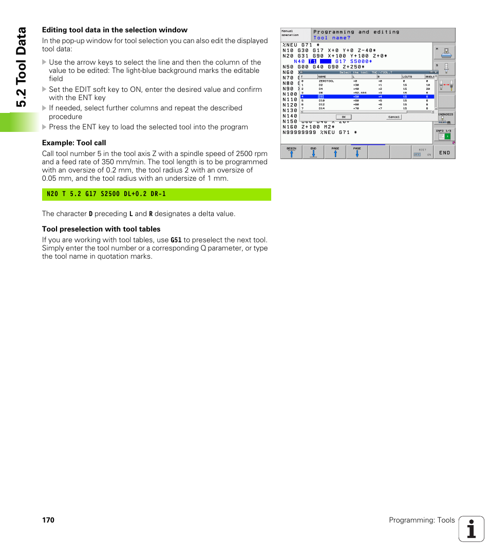 2 t ool d a ta | HEIDENHAIN iTNC 530 (340 49x-05) ISO programming User Manual | Page 170 / 606