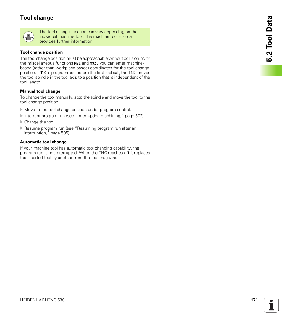 Tool change, 2 t ool d a ta | HEIDENHAIN iTNC 530 (340 49x-05) ISO programming User Manual | Page 171 / 606