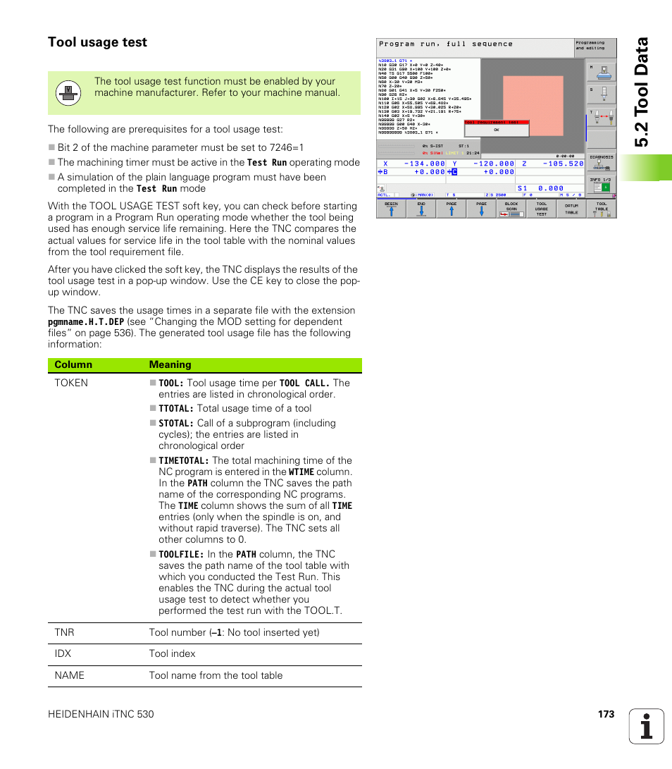 Tool usage test, 2 t ool d a ta | HEIDENHAIN iTNC 530 (340 49x-05) ISO programming User Manual | Page 173 / 606