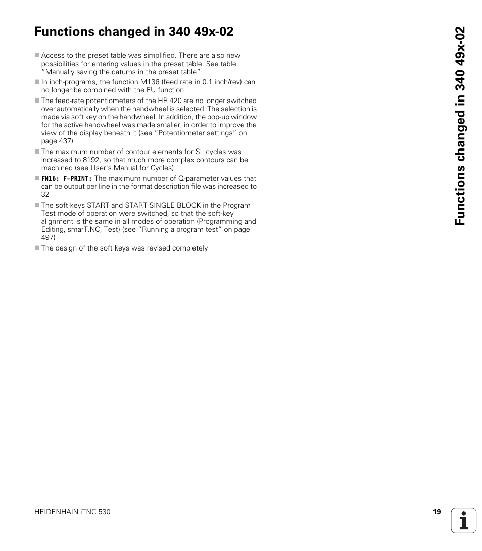 Functions changed in 340 49x-02 | HEIDENHAIN iTNC 530 (340 49x-05) ISO programming User Manual | Page 19 / 606