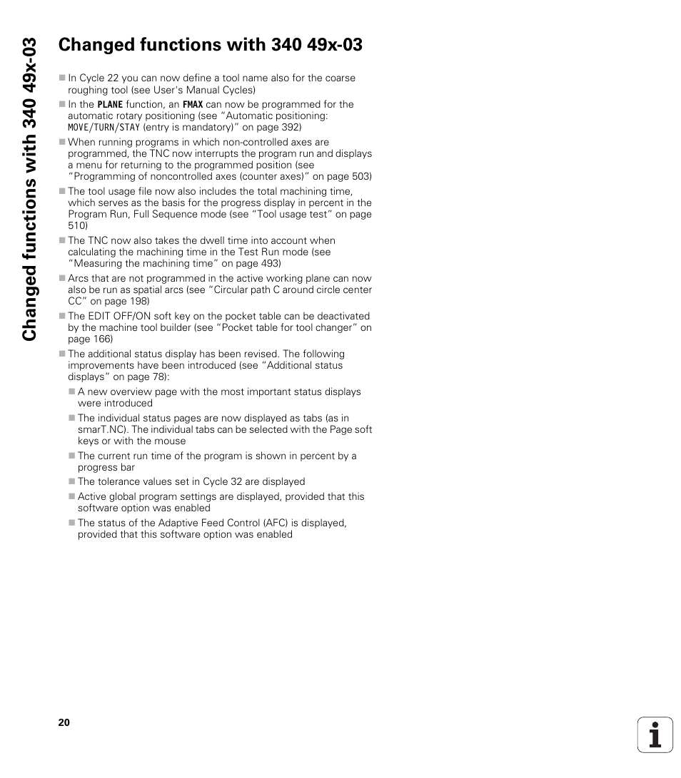 Changed functions with 340 49x-03 | HEIDENHAIN iTNC 530 (340 49x-05) ISO programming User Manual | Page 20 / 606