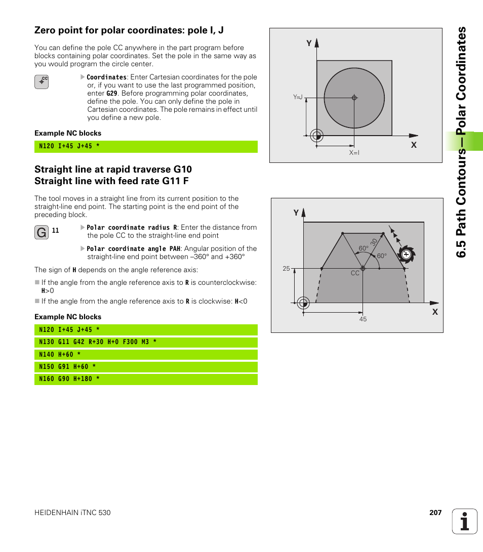 Zero point for polar coordinates: pole i, j, 5 p a th cont ours—p o lar coor dinat e s | HEIDENHAIN iTNC 530 (340 49x-05) ISO programming User Manual | Page 207 / 606