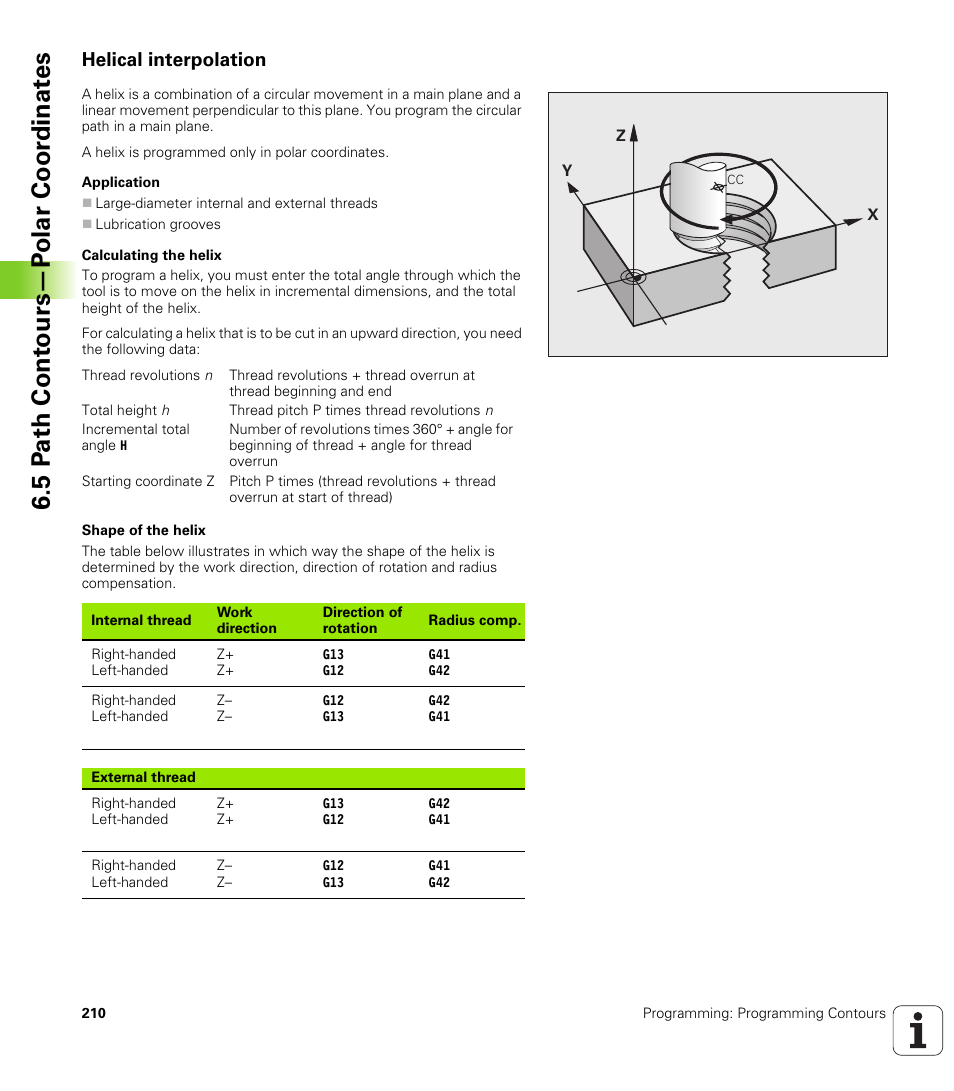 Helical interpolation, 5 p a th cont ours—p o lar coor dinat e s | HEIDENHAIN iTNC 530 (340 49x-05) ISO programming User Manual | Page 210 / 606